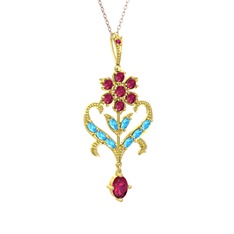 Ade Kraliyet Kolye - Rodolit garnet ve akuamarin 14 ayar altın kolye (40 cm rose altın rolo zincir) #15y2xcc