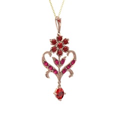 Ade Kraliyet Kolye - Garnet ve rodolit garnet 8 ayar rose altın kolye (40 cm gümüş rolo zincir) #15y5bji