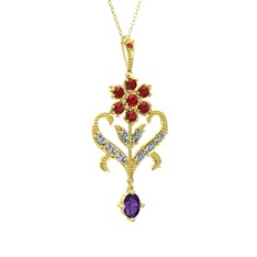Ade Kraliyet Kolye - Garnet, beyaz zirkon ve ametist 925 ayar altın kaplama gümüş kolye (40 cm gümüş rolo zincir) #165fjjs