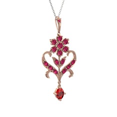 Rodolit garnet ve garnet 925 ayar rose altın kaplama gümüş kolye (40 cm beyaz altın rolo zincir)