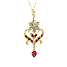 Beyaz zirkon, garnet ve rodolit garnet 8 ayar altın kolye (40 cm altın rolo zincir)