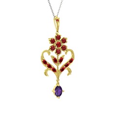 Garnet ve ametist 8 ayar altın kolye (40 cm beyaz altın rolo zincir)