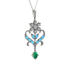 Ade Kraliyet Kolye - Beyaz zirkon, akuamarin ve yeşil kuvars 925 ayar gümüş kolye (40 cm gümüş rolo zincir) #18cd6u7