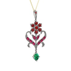 Garnet, rodolit garnet ve yeşil kuvars 925 ayar gümüş kolye (40 cm altın rolo zincir)