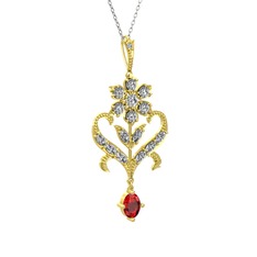 Ade Kraliyet Kolye - Beyaz zirkon ve garnet 8 ayar altın kolye (40 cm beyaz altın rolo zincir) #191ze76