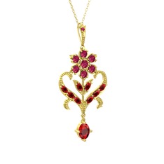 Ade Kraliyet Kolye - Rodolit garnet ve garnet 925 ayar altın kaplama gümüş kolye (40 cm altın rolo zincir) #19pzklf