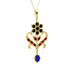 Siyah zirkon, garnet ve lab safir 925 ayar altın kaplama gümüş kolye (40 cm altın rolo zincir)
