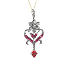Beyaz zirkon, rodolit garnet ve garnet 925 ayar gümüş kolye (40 cm altın rolo zincir)