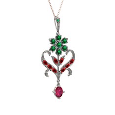 Ade Kraliyet Kolye - Yeşil kuvars, garnet ve rodolit garnet 8 ayar beyaz altın kolye (40 cm rose altın rolo zincir) #1an5fn2
