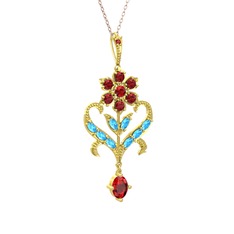 Garnet ve akuamarin 14 ayar altın kolye (40 cm rose altın rolo zincir)