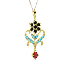 Ade Kraliyet Kolye - Siyah zirkon, akuamarin ve garnet 8 ayar altın kolye (40 cm gümüş rolo zincir) #1aotpdo