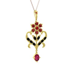 Garnet, siyah zirkon ve rodolit garnet 8 ayar altın kolye (40 cm rose altın rolo zincir)