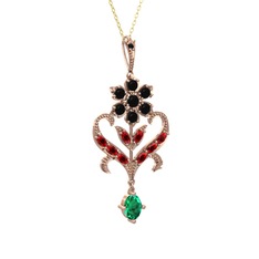 Ade Kraliyet Kolye - Siyah zirkon, garnet ve yeşil kuvars 8 ayar rose altın kolye (40 cm altın rolo zincir) #1bzmfrj