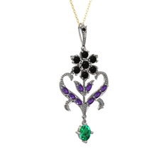 Ade Kraliyet Kolye - Siyah zirkon, ametist ve yeşil kuvars 925 ayar gümüş kolye (40 cm altın rolo zincir) #1c0qc8v