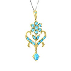 Akuamarin 8 ayar altın kolye (40 cm beyaz altın rolo zincir)