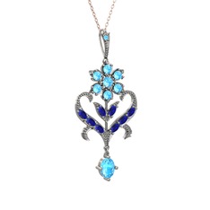 Ade Kraliyet Kolye - Akuamarin ve lab safir 14 ayar beyaz altın kolye (40 cm rose altın rolo zincir) #1cca82d