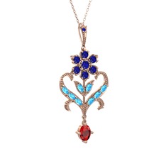 Ade Kraliyet Kolye - Lab safir, akuamarin ve garnet 8 ayar rose altın kolye (40 cm rose altın rolo zincir) #1cl5q15