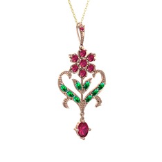 Rodolit garnet ve yeşil kuvars 8 ayar rose altın kolye (40 cm altın rolo zincir)