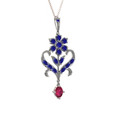 Ade Kraliyet Kolye - Lab safir ve rodolit garnet 8 ayar beyaz altın kolye (40 cm rose altın rolo zincir) #1dr5xxj