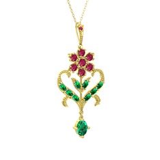 Rodolit garnet ve yeşil kuvars 14 ayar altın kolye (40 cm altın rolo zincir)