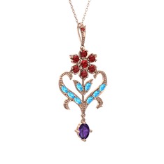 Ade Kraliyet Kolye - Garnet, akuamarin ve ametist 14 ayar rose altın kolye (40 cm rose altın rolo zincir) #1ehtbzf