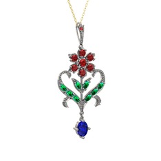 Ade Kraliyet Kolye - Garnet, yeşil kuvars ve lab safir 925 ayar gümüş kolye (40 cm altın rolo zincir) #1eytmpi
