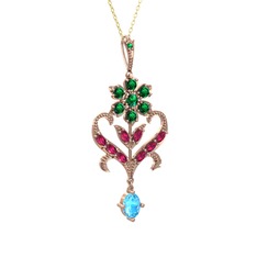 Ade Kraliyet Kolye - Yeşil kuvars, rodolit garnet ve akuamarin 925 ayar rose altın kaplama gümüş kolye (40 cm altın rolo zincir) #1f8ippe