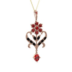 Ade Kraliyet Kolye - Garnet ve siyah zirkon 8 ayar rose altın kolye (40 cm altın rolo zincir) #1fan8il