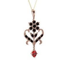 Ade Kraliyet Kolye - Siyah zirkon ve garnet 8 ayar rose altın kolye (40 cm altın rolo zincir) #1fomhnt