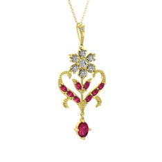 Beyaz zirkon ve rodolit garnet 925 ayar altın kaplama gümüş kolye (40 cm altın rolo zincir)