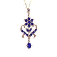 Lab safir 925 ayar rose altın kaplama gümüş kolye (40 cm altın rolo zincir)