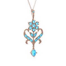 Ade Kraliyet Kolye - Akuamarin 14 ayar rose altın kolye (40 cm rose altın rolo zincir) #1g8b80