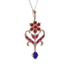 Ade Kraliyet Kolye - Garnet, rodolit garnet ve lab safir 925 ayar rose altın kaplama gümüş kolye (40 cm beyaz altın rolo zincir) #1gfmqfh