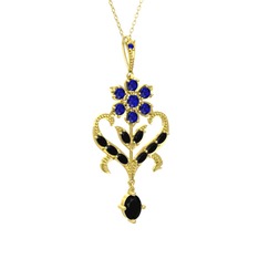 Lab safir ve siyah zirkon 8 ayar altın kolye (40 cm altın rolo zincir)