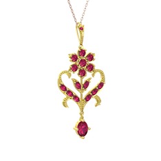 Ade Kraliyet Kolye - Rodolit garnet 925 ayar altın kaplama gümüş kolye (40 cm rose altın rolo zincir) #1gu2z9l