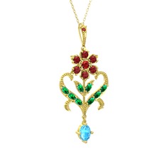 Ade Kraliyet Kolye - Garnet, yeşil kuvars ve akuamarin 14 ayar altın kolye (40 cm altın rolo zincir) #1hl6ve5