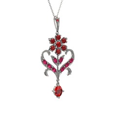 Ade Kraliyet Kolye - Garnet ve rodolit garnet 8 ayar beyaz altın kolye (40 cm beyaz altın rolo zincir) #1hll56z