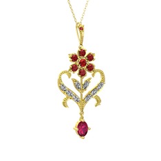Garnet, beyaz zirkon ve rodolit garnet 8 ayar altın kolye (40 cm altın rolo zincir)