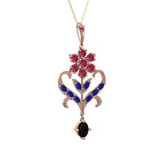 Ade Kraliyet Kolye - Rodolit garnet, lab safir ve siyah zirkon 925 ayar rose altın kaplama gümüş kolye (40 cm altın rolo zincir) #1hskppo