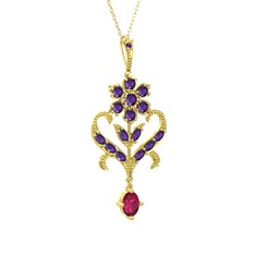 Ade Kraliyet Kolye - Ametist ve rodolit garnet 925 ayar altın kaplama gümüş kolye (40 cm gümüş rolo zincir) #1hthhkm