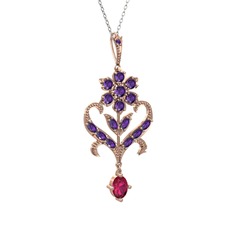 Ade Kraliyet Kolye - Ametist ve rodolit garnet 925 ayar rose altın kaplama gümüş kolye (40 cm gümüş rolo zincir) #1hxw01b