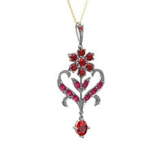 Ade Kraliyet Kolye - Garnet ve rodolit garnet 14 ayar beyaz altın kolye (40 cm altın rolo zincir) #1hynml8