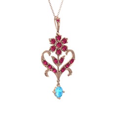 Ade Kraliyet Kolye - Rodolit garnet ve akuamarin 8 ayar rose altın kolye (40 cm rose altın rolo zincir) #1i30ruk