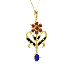 Ade Kraliyet Kolye - Garnet, siyah zirkon ve lab safir 14 ayar altın kolye (40 cm altın rolo zincir) #1ihtoh1