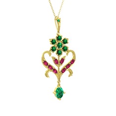 Yeşil kuvars ve rodolit garnet 925 ayar altın kaplama gümüş kolye (40 cm altın rolo zincir)