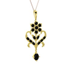 Ade Kraliyet Kolye - Siyah zirkon 8 ayar altın kolye (40 cm rose altın rolo zincir) #1j3mbag