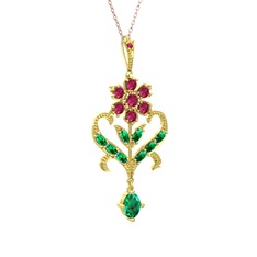 Rodolit garnet ve yeşil kuvars 925 ayar altın kaplama gümüş kolye (40 cm gümüş rolo zincir)