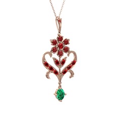 Ade Kraliyet Kolye - Garnet ve yeşil kuvars 14 ayar rose altın kolye (40 cm rose altın rolo zincir) #1je0bwl