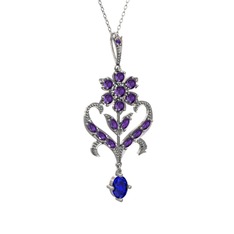 Ade Kraliyet Kolye - Ametist ve lab safir 14 ayar beyaz altın kolye (40 cm beyaz altın rolo zincir) #1kcqbk5