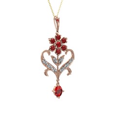 Garnet ve beyaz zirkon 925 ayar rose altın kaplama gümüş kolye (40 cm altın rolo zincir)